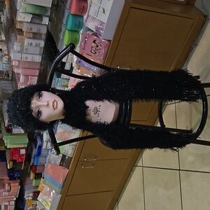 Elegant Black Knit Scarf and Hat Set